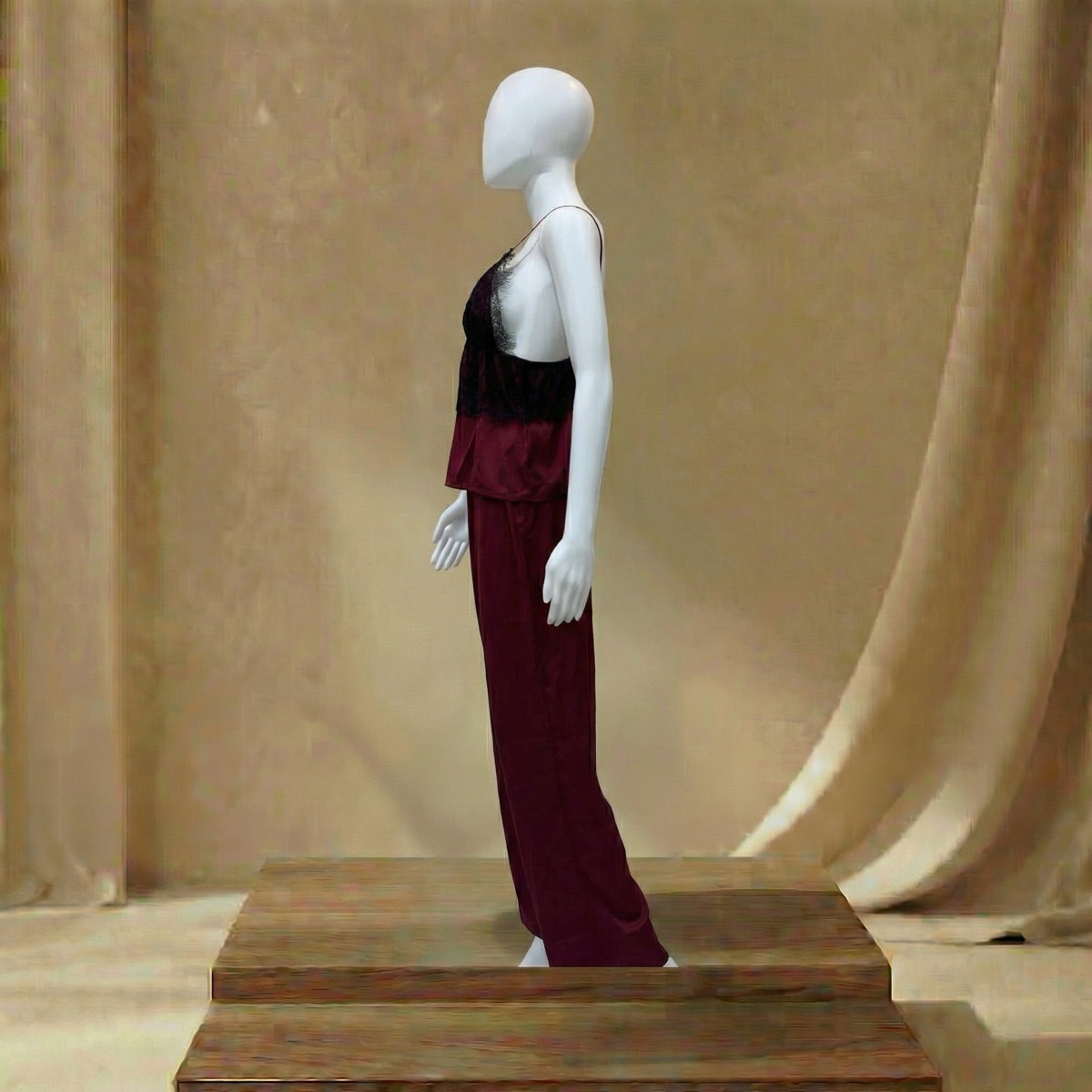 Noir Lace Satin Lounge Set Night Dress