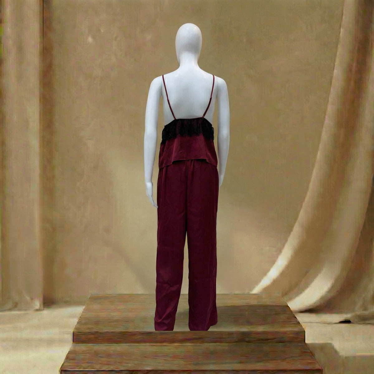 Noir Lace Satin Lounge Set Night Dress