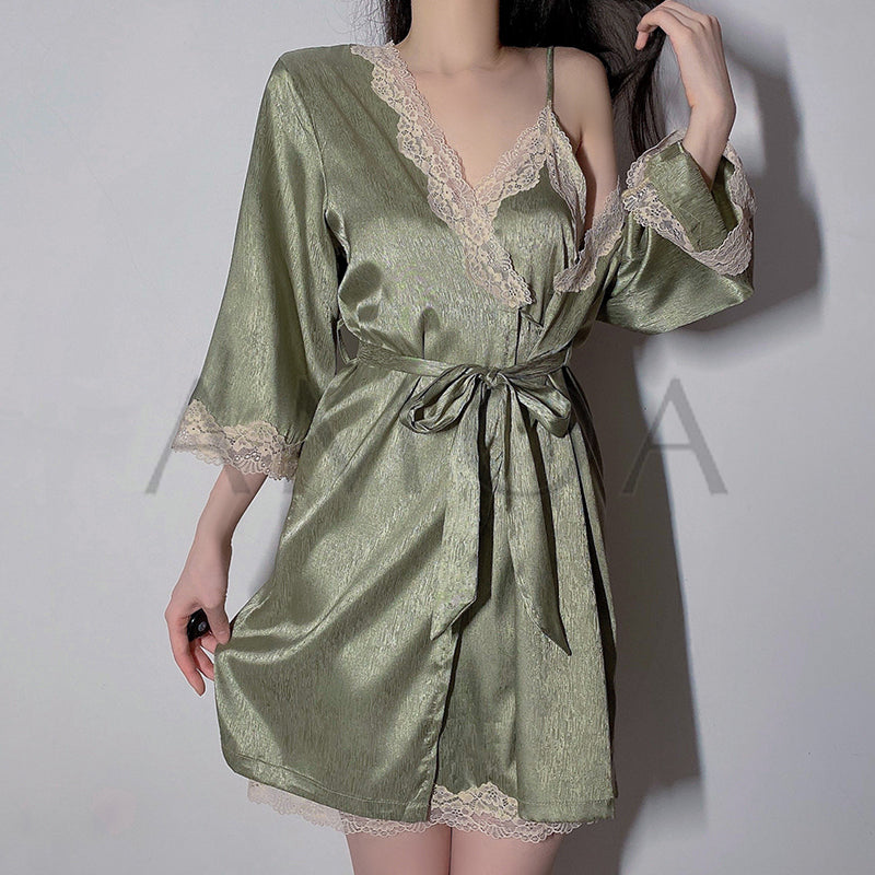 Elegant Satin Sleepwear with Lace