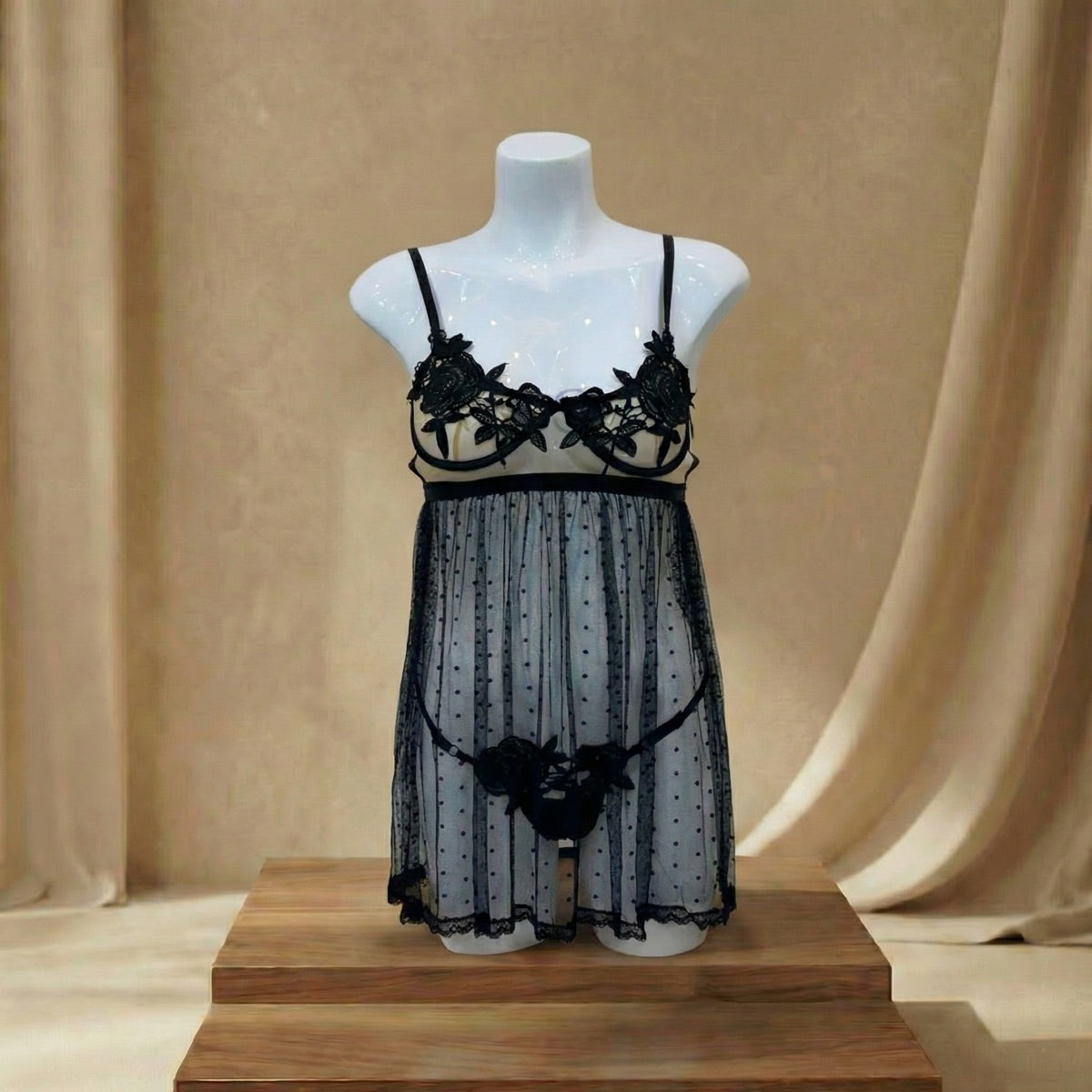 Rose Mesh Babydoll Lingerie