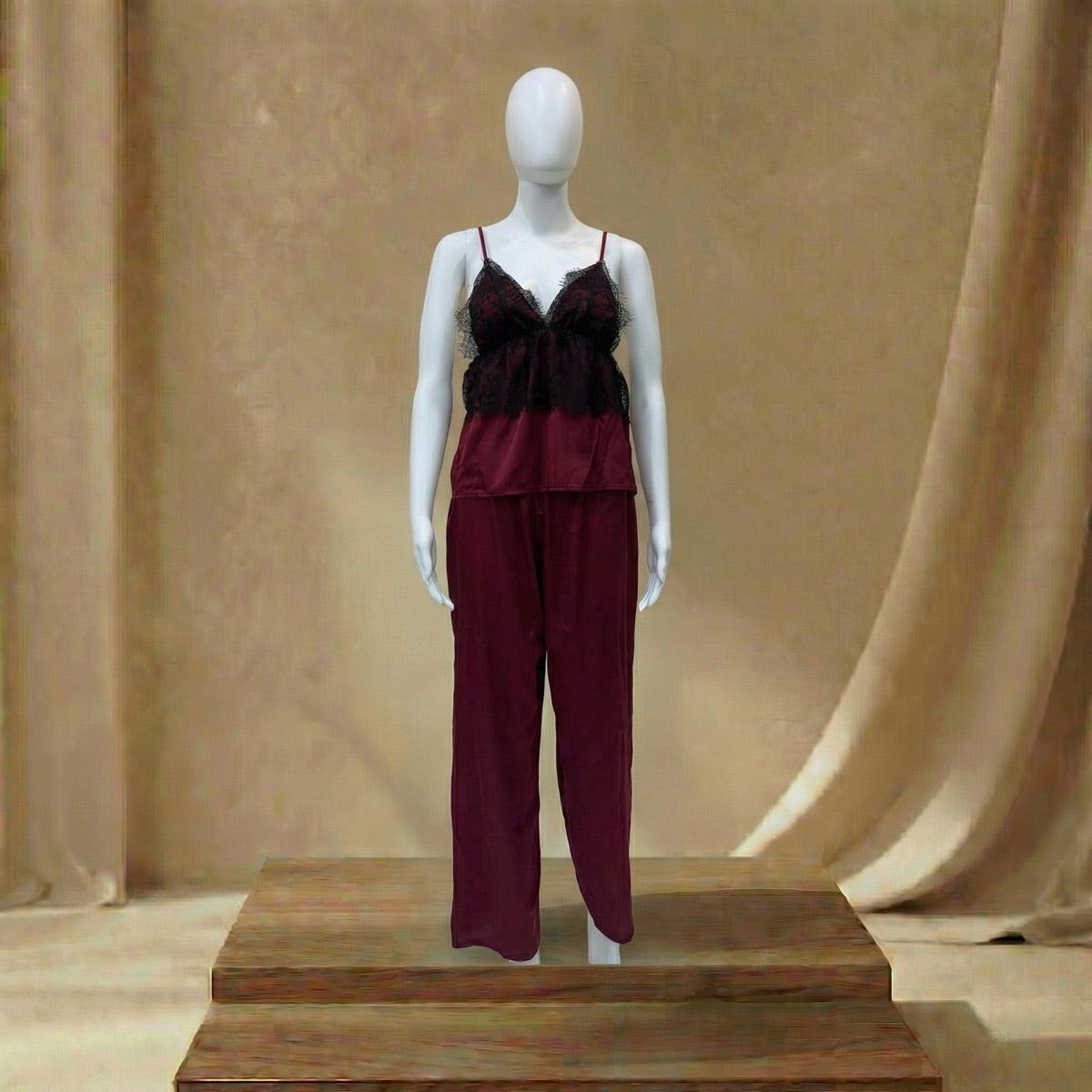 Noir Lace Satin Lounge Set Night Dress