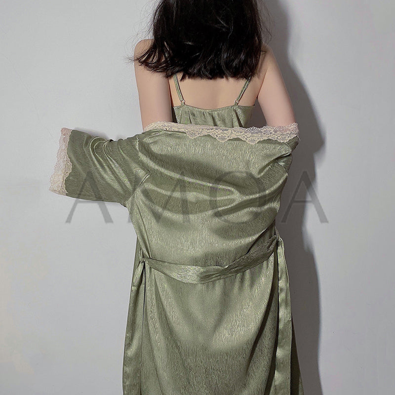 Elegant Satin Sleepwear with Lace